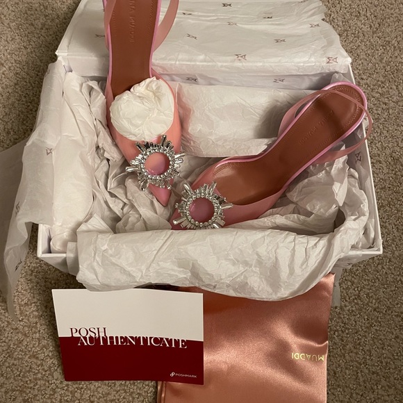 NEW Amina Muaddi Begum Embellished PVC Slingback Pumps 37 $1190 - Picture 7 of 8